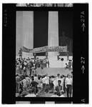 Photograph showing people gathered on the steps of the Lincoln Memorial with a banner for the Revolutionary People's Constitutional Convention