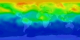 This animation shows carbon monoxide (CO) in the atmosphere.  Red and orange indicate high values, and blue indicates low values.