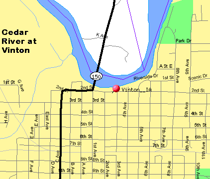Cedar River at Vinton location map