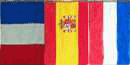 Left to right: modern flags of France, Spain, the Netherlands.