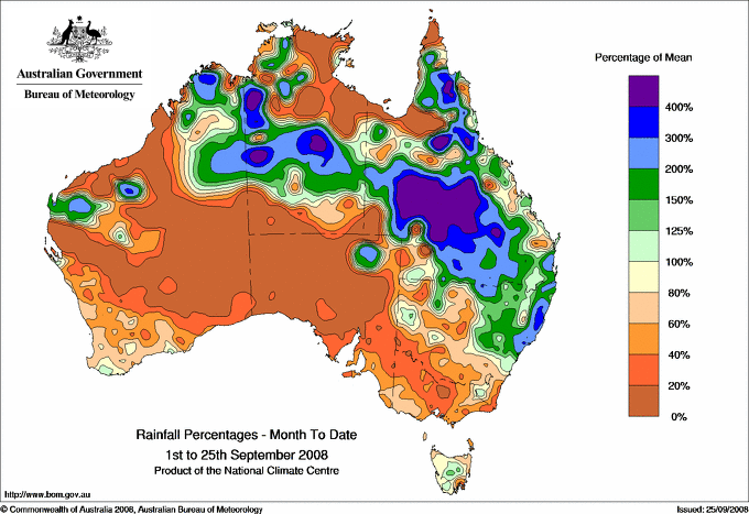 Month to date rainfall for Australia