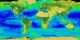 The SeaWiFS instrument looks at the world oceans
and land to observe the plant life and phytoplankton. Zooming down
to the Congo River one can see how it affects the Ocean.