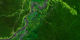 5-31-2001 Landsat-7 data of Iquitos.  Notice the light green strips of deforested land in the upper left region of this satellite image.
