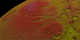 Topography of the south pole of Mars shown colored by elevation