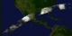 A fly along to TRMMs orbital path on September 2, 1998, showing the three-dimensional
structure of the precipitation of four hurricanes, Howard, Isis, Earl, and Danielle, as measured by the
Precipitation Radar instrument on TRMM.  In this animation, a surface of constant precipitation is colored
by the value of the precipitation on the ground under the surface.