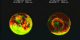 A comparison of images of the aurora over the North Pole on May 11, 1999, when there was no solar wind, and November 13, 1999, during normal solar wind conditions.