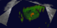 Hurricane Isabel on September 8, 2003.  Red= at least 2.0 inches of rain per hour, green is 1.0 inches of rain, and yellow is 0.5 inches of rain