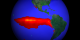 Sea surface temperature anomaly in the Pacific for the last week of December 1982 during El Nino, as measured by NOAA AVHRR.  Red regions are 2 to 5 degrees warmer than normal and cyan regions are 2 to 5 degrees colder than normal. The shades of blue on the background ocean represent sea surface temperature, with dark blues representing temperatures less than about 10 degrees Celsius.