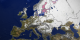 This image shows the snow cover and sea ice surface
temperature over Europe on February 7, 2003.