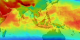 This erythemal index for Asia and Australia shows the range of ground levels of UV radiation from the highest (in red) to the lowest (in purple).  This animation shows the fluctuation with the red areas moving from the equatorial region, Southward, then back to the middle as time passes from August, 2000 to July, 2001.