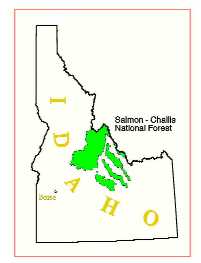 Location of Salmon-Challis National Forest in Idaho. Click on map for Ranger District locations.