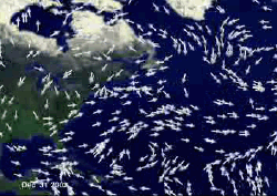 In January 2003, QuikSCAT and National Weather Service data showed circling wind anomalies over the North Atlantic drawing that cold air over the United States. 