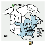 Distribution of Euonymus atropurpureus Jacq. var. atropurpureus. . 