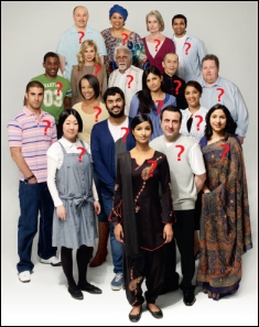 Image of people standing in a group with question marks on each person.