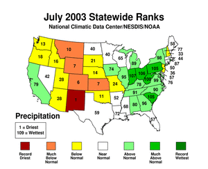 map showing Current Month Statewide Precipitation Ranks