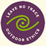 [Graphic]:  Maroon circle with green wave design and the text Leave No Trace -- Outdoor Ethics.