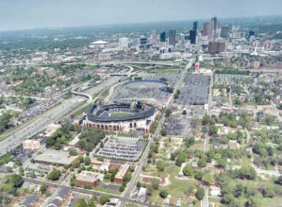 Aerial photograph of Atlanta's Turner field, I-75, and surrounding area.