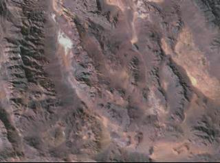 A flyby of Death Valley, California, using Landsat imagery draped over elevation data