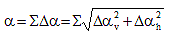 Alpha equals sigma delta alpha equals sigma the square root of the sum of alpha squared subscript v plus alpha squared subscript h.