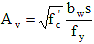 A subscript v equals the square root of f prime subscript c times the quotient of b subscript w times s divided by f subscript y