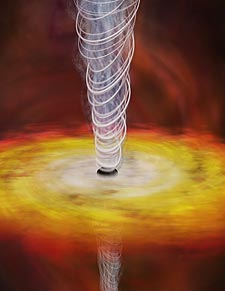 Particle jets erupt from a black hole.