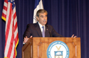 Secretary Carlos Gutierrez at podium