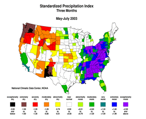 map showing the 3-month Standardized Precipitation Index