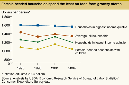 Chart: Female-headed households spend the least on food from grocery stores. . . 