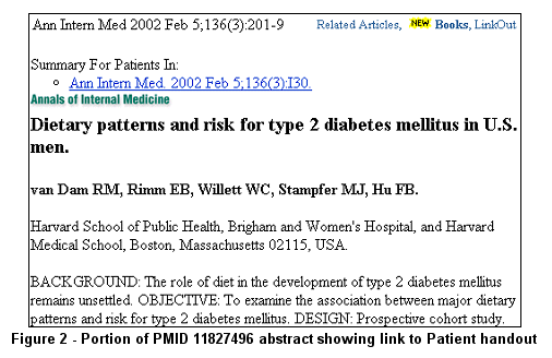 Portion of PMID 11827496 abstract showing link to Patient handout
