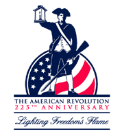 The American Revolution 225th Commemorative Logo: Lighting Freedom's Flame.