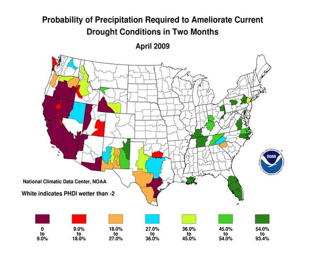 map of probability of receiving precipitation to ameliorate drought in 2 months