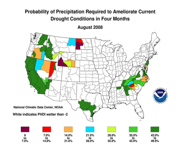 map of probability of receiving precipitation to ameliorate drought in 4 months