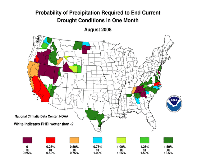 map of probability of receiving precipitation to end drought in 1 month