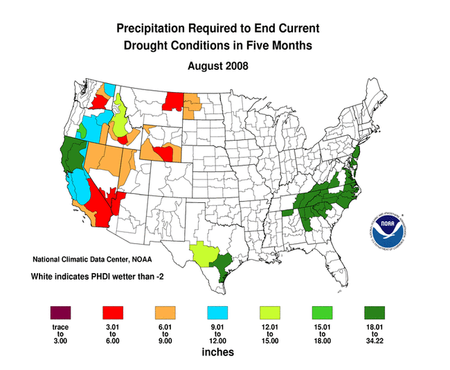 map of precipitation needed to end drought in 5 months