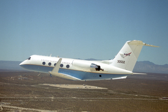 C-20A (Gulfstream III) in flight over NASA Dryden Flight Research Center
