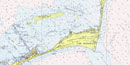 A navigational chart showing Cape Hatteras and Diamond Shoals