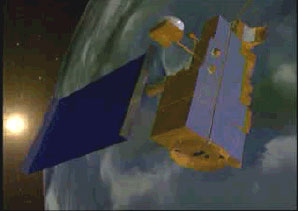 still from animation showing the ICESat spacecraft.
