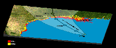 Hurricane Rita Track<br />Radar Image with Topographic Overlay