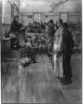 Teacher and students in a one room school