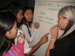 Photo of Youth Leadership participants brainstorming about leadership qualities.