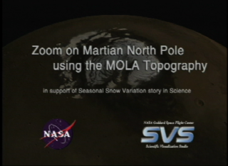 Slate title from video tape reads, 'Zoom on Martian North Pole using the MOLA Topography.  Done in support of Seasonal Snow Variation story in Science.'