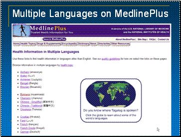 Multiple Languages on MedlinePlus  Image: New MedlinePlus multiple languages page