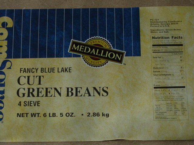 label from ComSource Medallion Premium Quality brand Fancy Blue Lake cut green beans