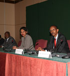 Secretary Rice and African Great Lakes Leaders [DROC Minister of State for Interior Kalume, Ugandan President Museveni, Rwandan President Kagame and Burundi President Nkurunziza] at a press conference