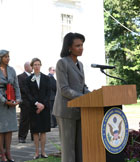 Secretary Rice addresses Mission employees in Addis Ababa.