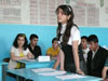 At a USAID-funded Street Law Program mock trial in Lenkoran, southern Azerbaijan a student prosecutor questions a witness as judges, defense advocates, the jury, and media representatives listen. The mock trial marked the end of a year-long ABA/CEELI online forum with schoolchildren throughout Azerbaijan.