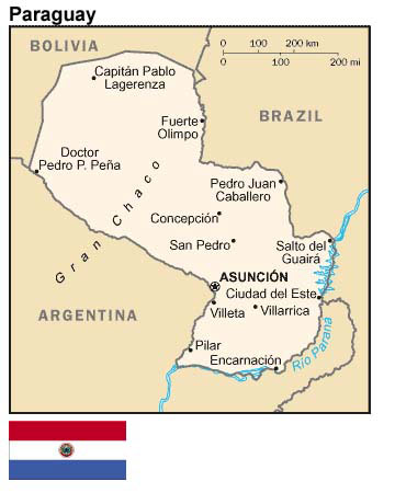 Map and flag of Paraguay.