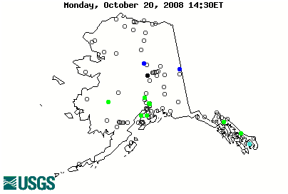 Stream gage levels in Alaska, relative to 30 year average.