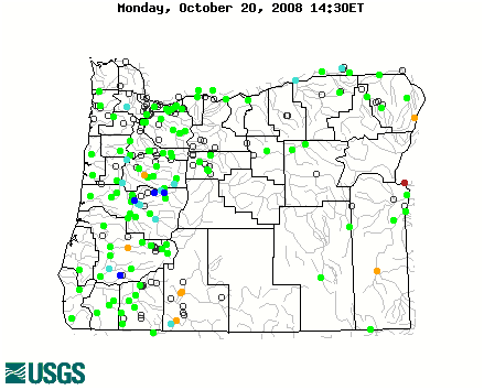 Stream gage levels in Oregon, relative to 30 year average.