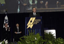 Secretary Gutierrez at podium at the Baldrige Award ceremony in Washington, D.C. Click here for larger image.